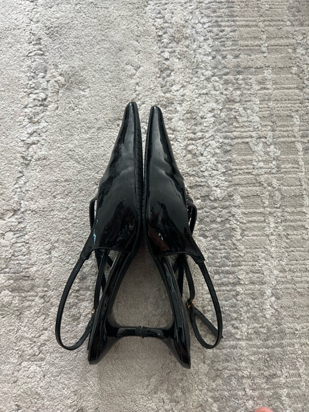 Anne Michelle Black Patent Pointed Slingback Heels